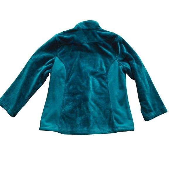 LL Bean Teal Green Fleece Full Zip Jacket Floral Front Pocket Size Medium - Picture 8 of 9